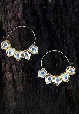 White Studs Gold Plated Earrings