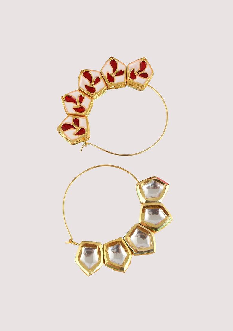 White Studs Gold Plated Earrings