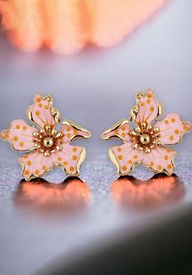 Pink Studs Gold Plated Earrings