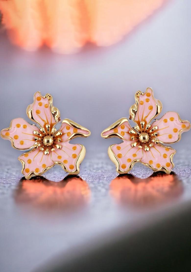 Pink Studs Gold Plated Earrings