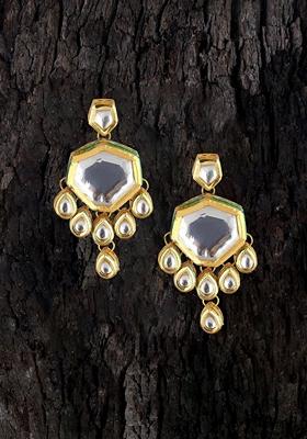 White Studs Gold Plated Earrings