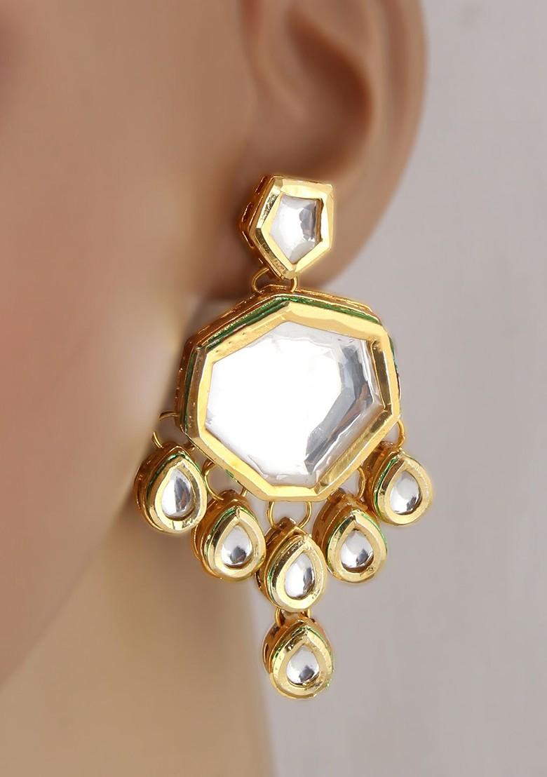 White Studs Gold Plated Earrings
