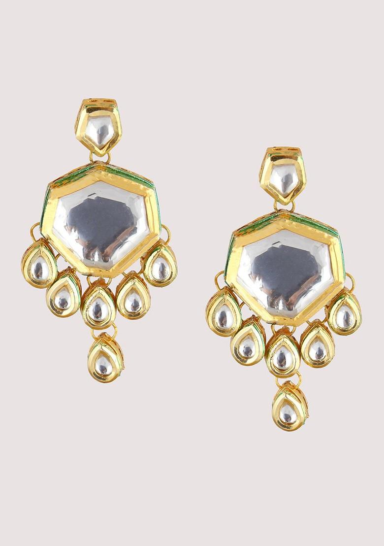 White Studs Gold Plated Earrings