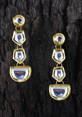 White Studs Gold Plated Earrings