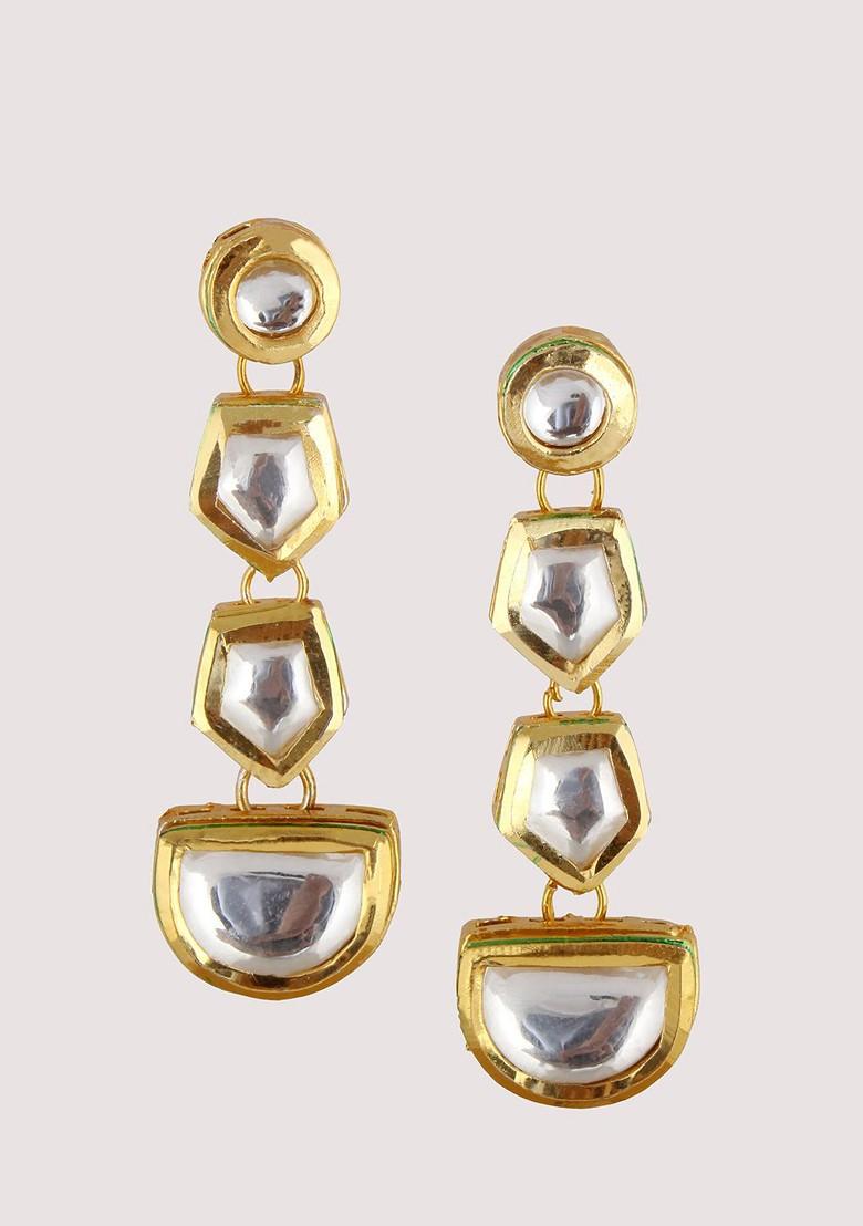 White Studs Gold Plated Earrings