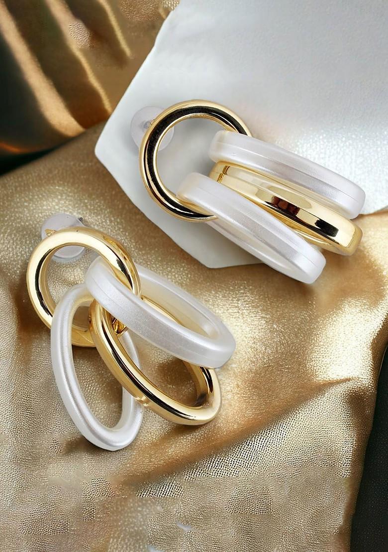 White Studs Gold Plated Earrings