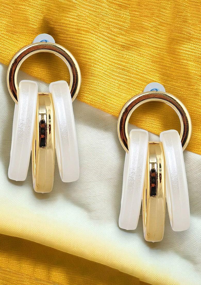 White Studs Gold Plated Earrings