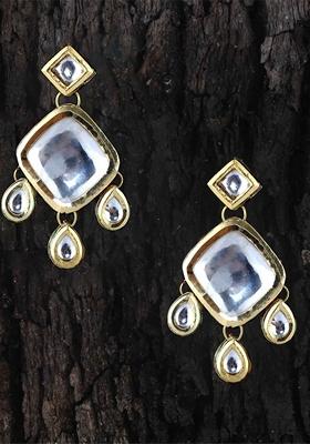 White Studs Gold Plated Earrings