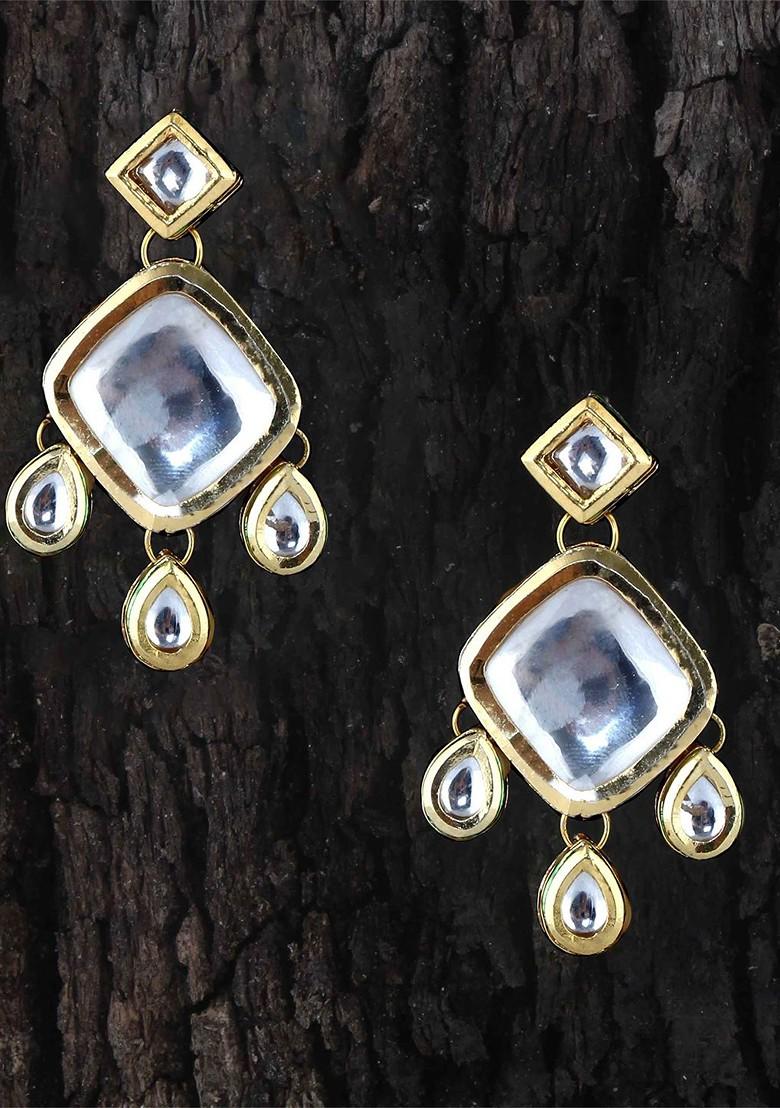 White Studs Gold Plated Earrings