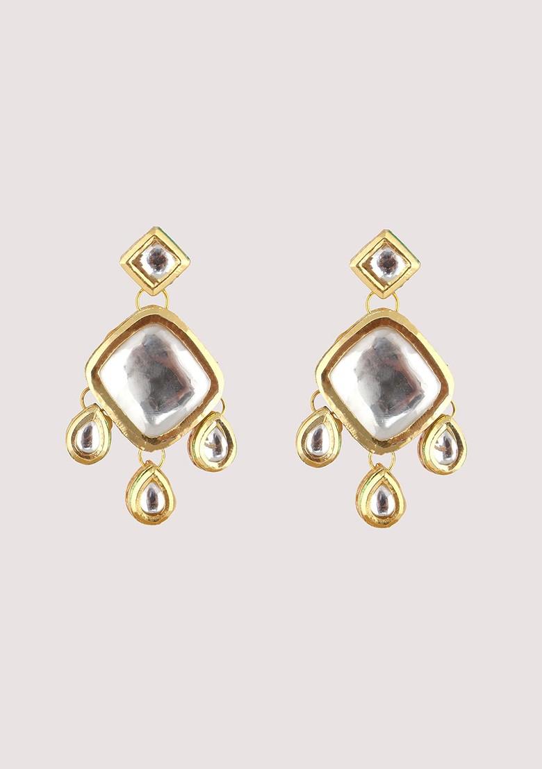 White Studs Gold Plated Earrings