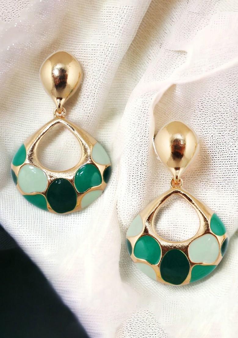 Green Studs Gold Plated Earrings