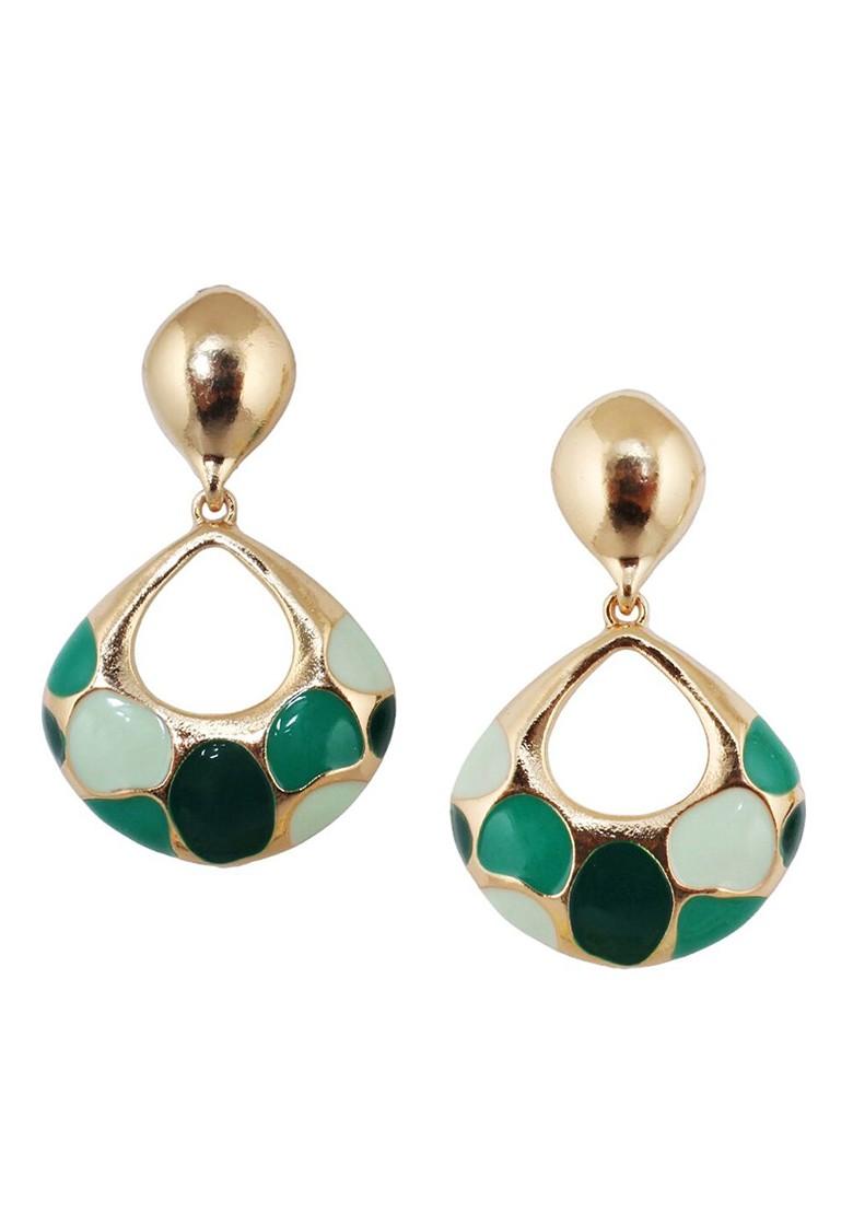 Green Studs Gold Plated Earrings