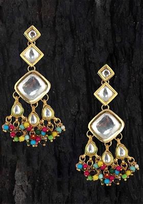 White Studs Gold Plated Earrings