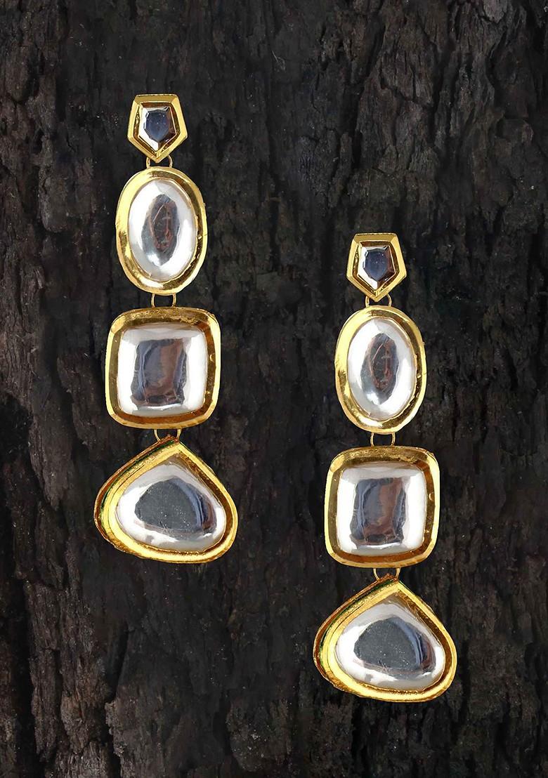 White Studs Gold Plated Earrings