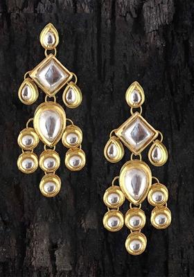 White Studs Gold Plated Earrings