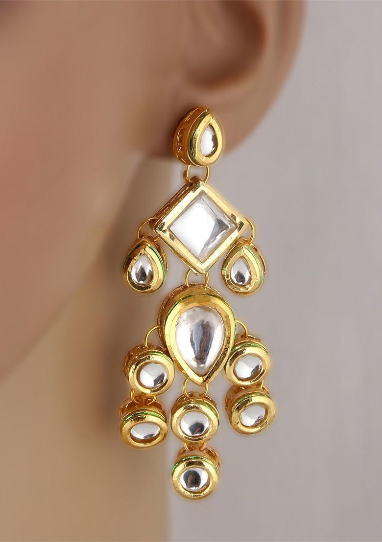 White Studs Gold Plated Earrings