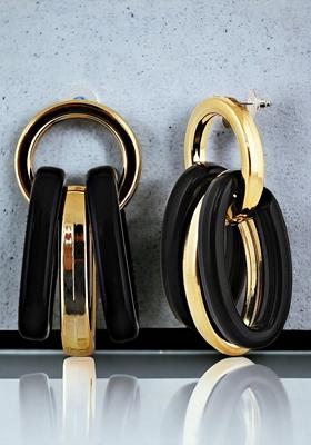 Black Studs Gold Plated Earrings