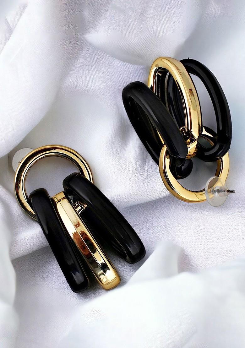 Black Studs Gold Plated Earrings