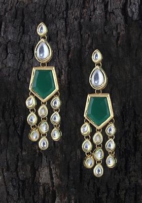 Green Studs Gold Plated Earrings