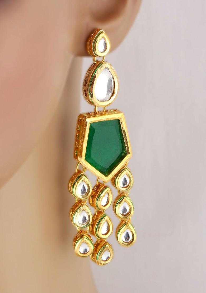 Green Studs Gold Plated Earrings