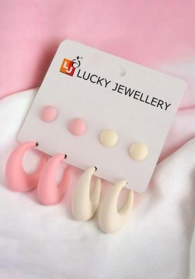 White Studs Silver Plated Earrings