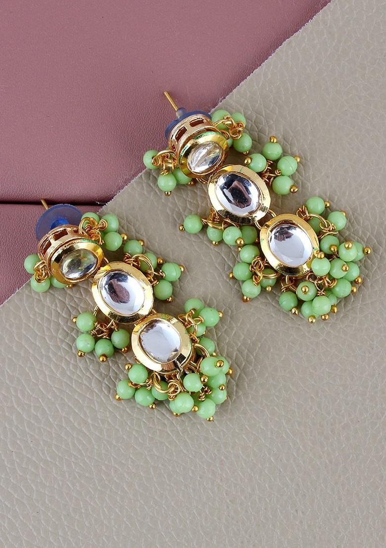 Green Studs Gold Plated Earrings
