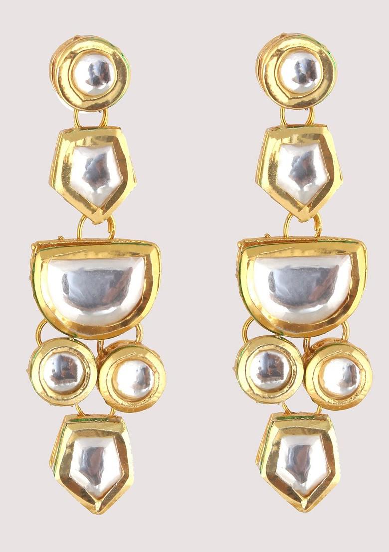 White Studs Gold Plated Earrings