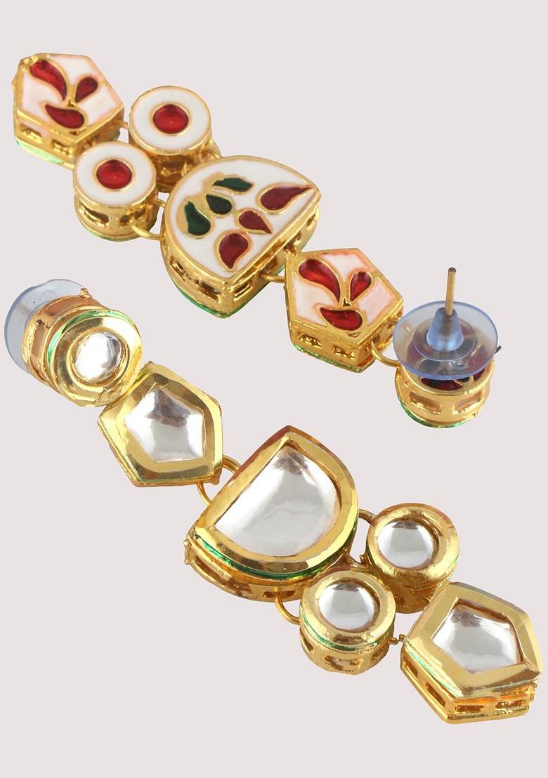 White Studs Gold Plated Earrings