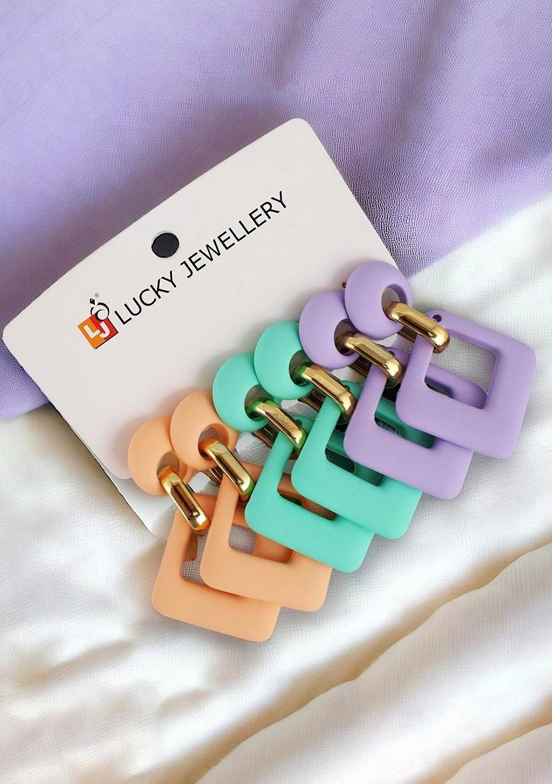 Purple Studs Gold Plated Earrings