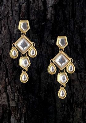White Studs Gold Plated Earrings