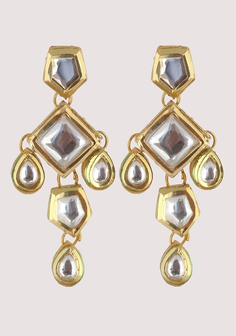 White Studs Gold Plated Earrings