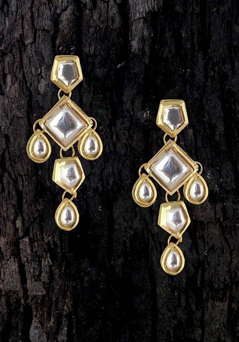 White Studs Gold Plated Earrings