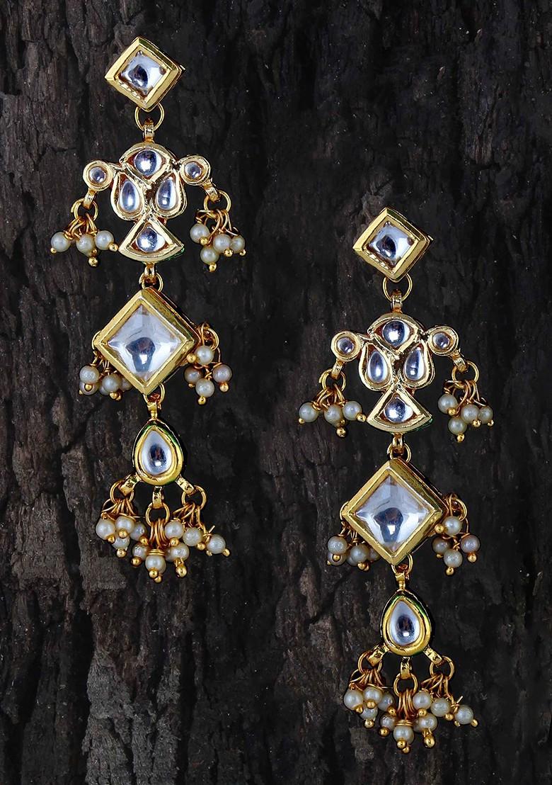 White Studs Gold Plated Earrings