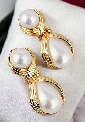 White Studs Gold Plated Earrings