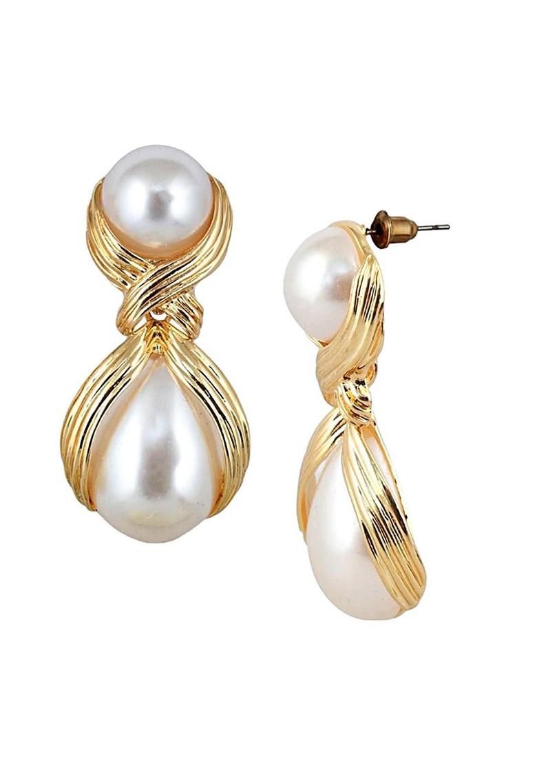 White Studs Gold Plated Earrings