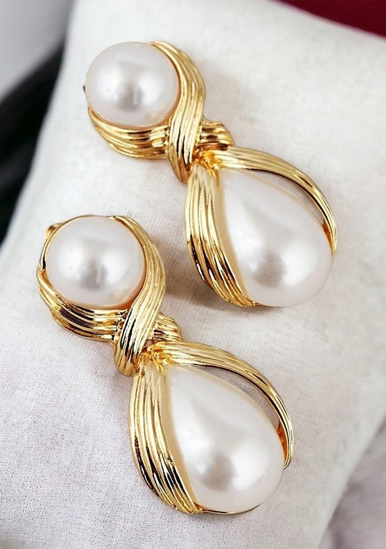 White Studs Gold Plated Earrings
