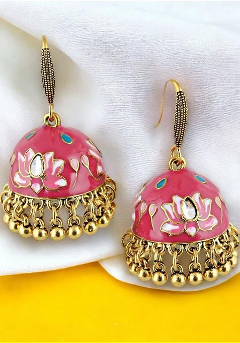 Magenta Kundan Gold Plated Earrings