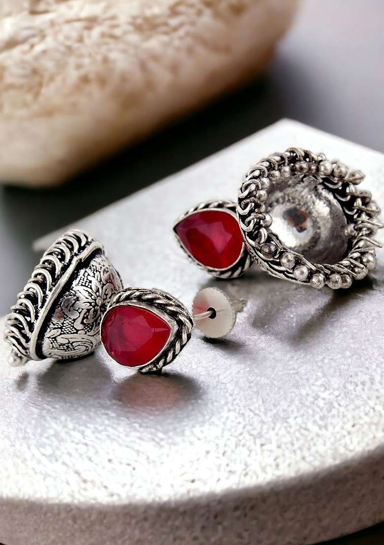 Silver Studs Silver Plated Earrings - Indya