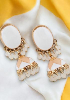 White Beaded Gold Plated Earrings