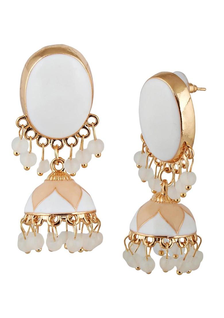 White Beaded Gold Plated Earrings