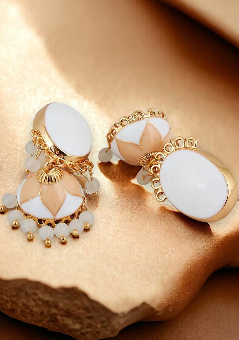 White Beaded Gold Plated Earrings