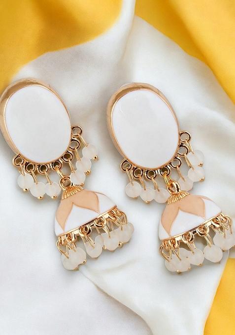 White Beaded Gold Plated Earrings