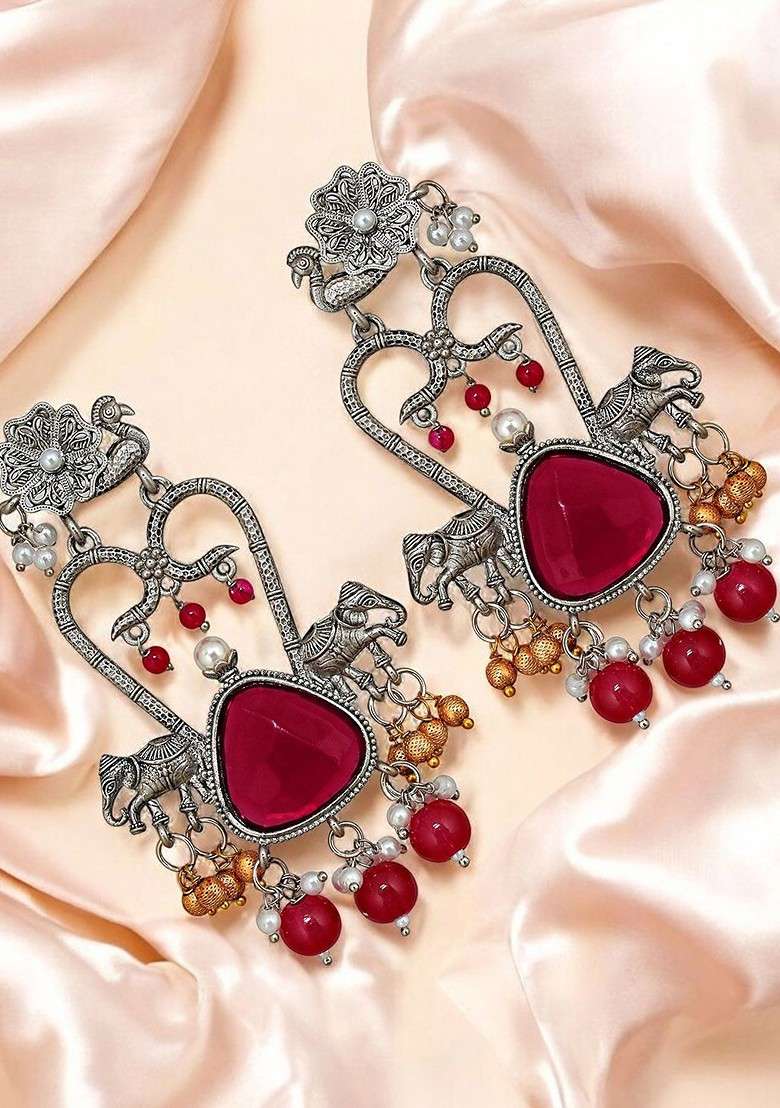 Silver Studded Silver Plated Earrings - Indya