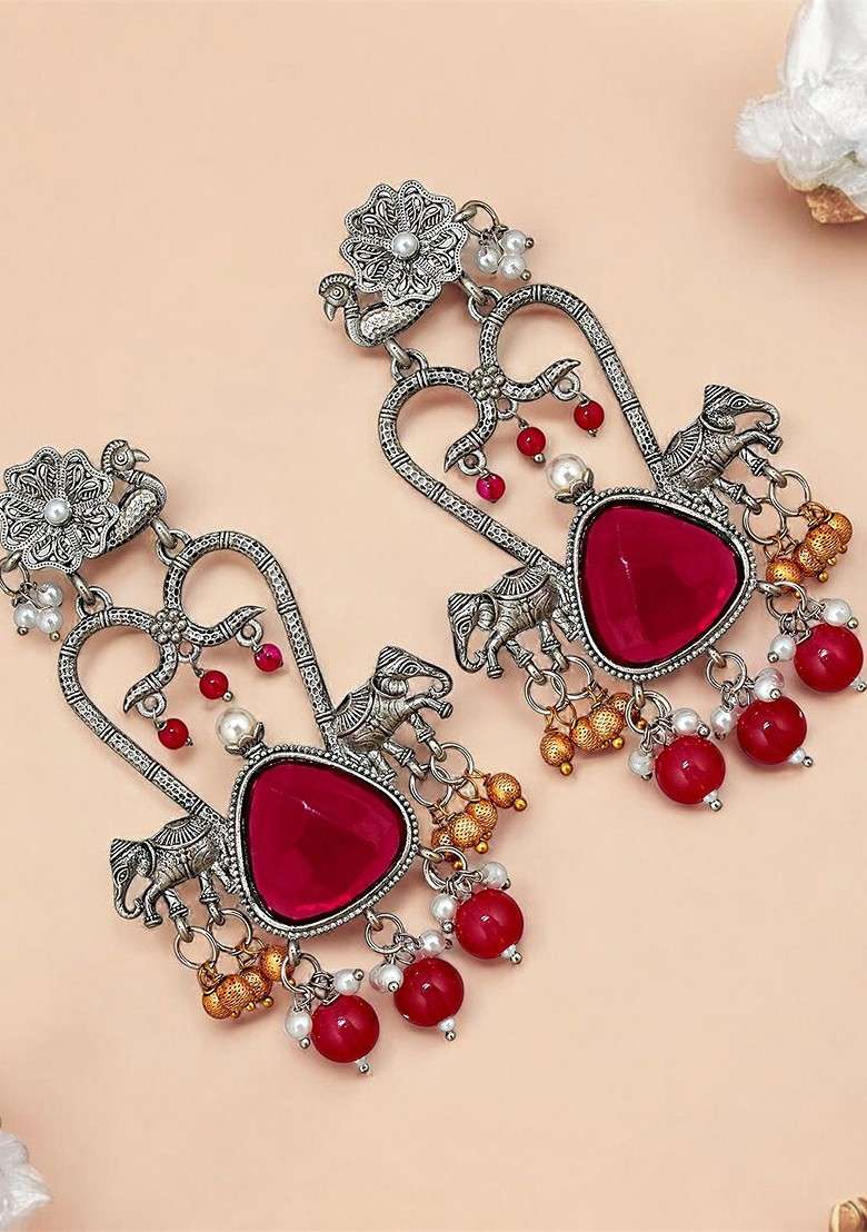 Silver Studded Silver Plated Earrings - Indya