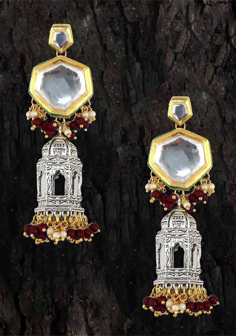 Silver Studs Gold Plated Earrings - Indya