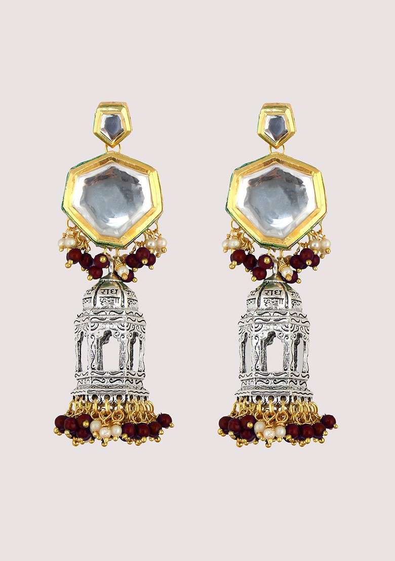 Silver Studs Gold Plated Earrings - Indya