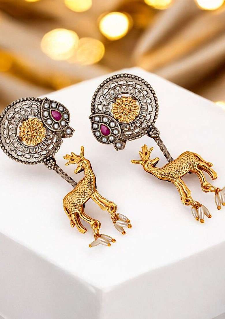 Silver Studded Gold Plated Earrings - Indya