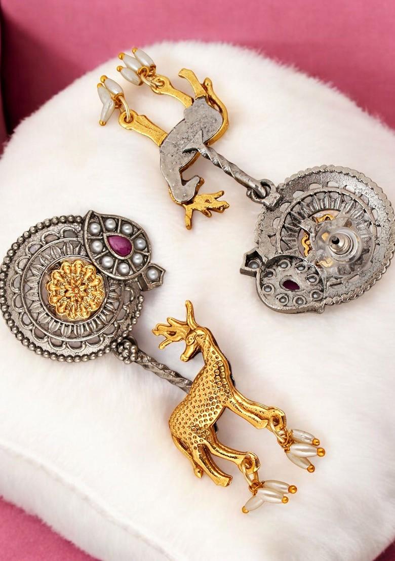 Silver Studded Gold Plated Earrings