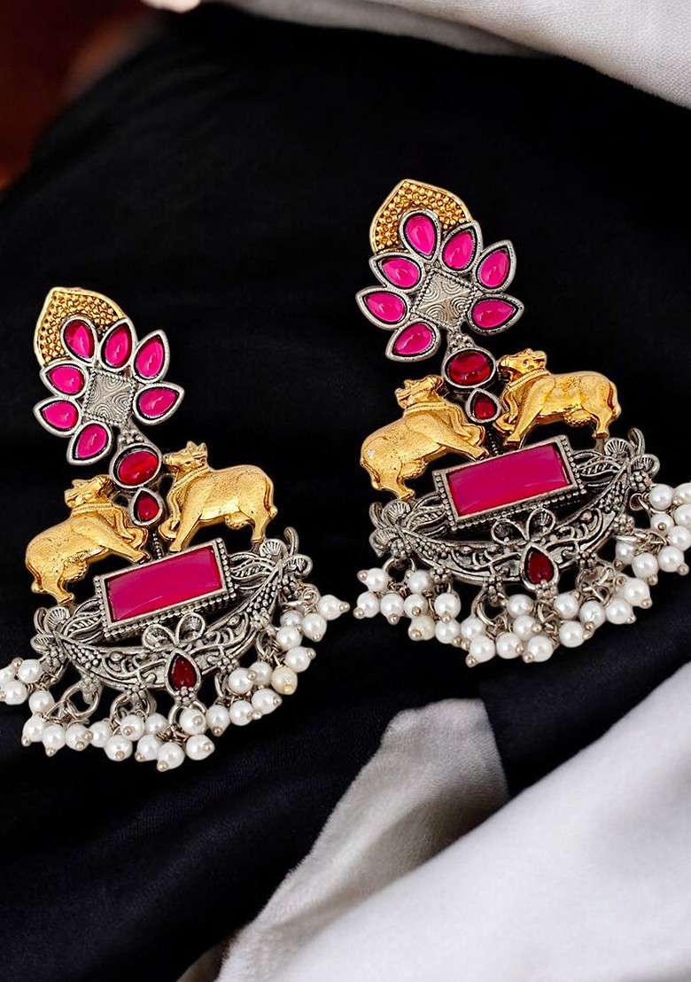 Silver Studs Oxidised Earrings - Indya