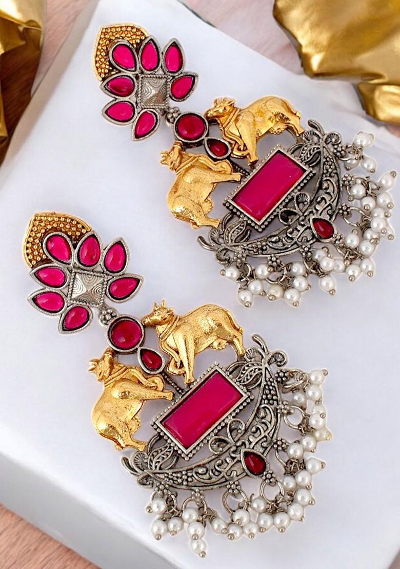 Silver Studs Oxidised Earrings